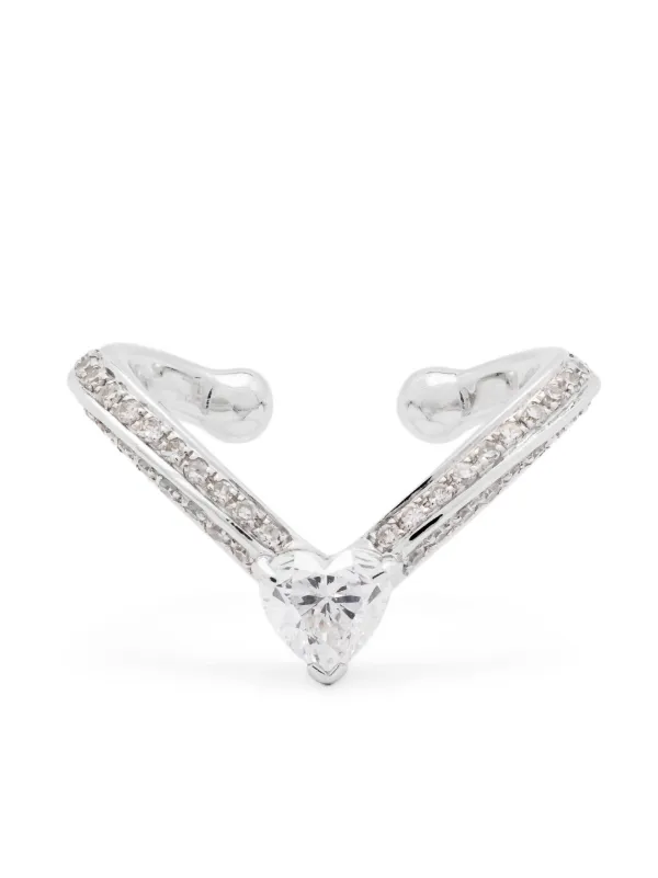 Shay 18K White Gold Heart Chevron Diamond Ear Cuff in Silver