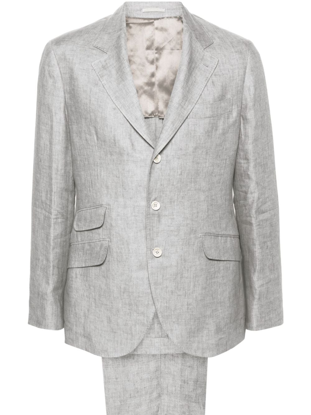 Shop Brunello Cucinelli Single-breasted Linen Suit In Grey