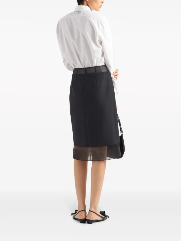 Prada triangle-logo Layered Wool Skirt | Black | FARFETCH