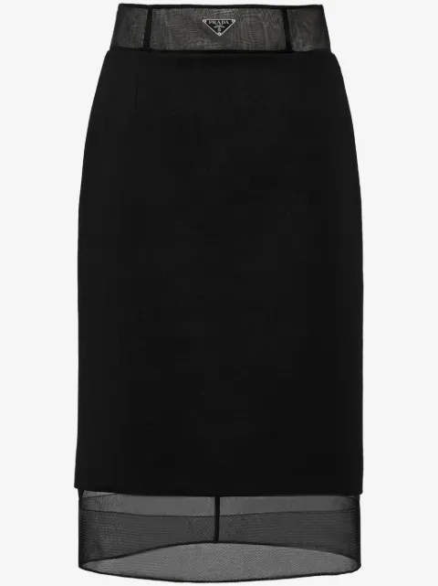 Prada triangle-logo layered wool skirt