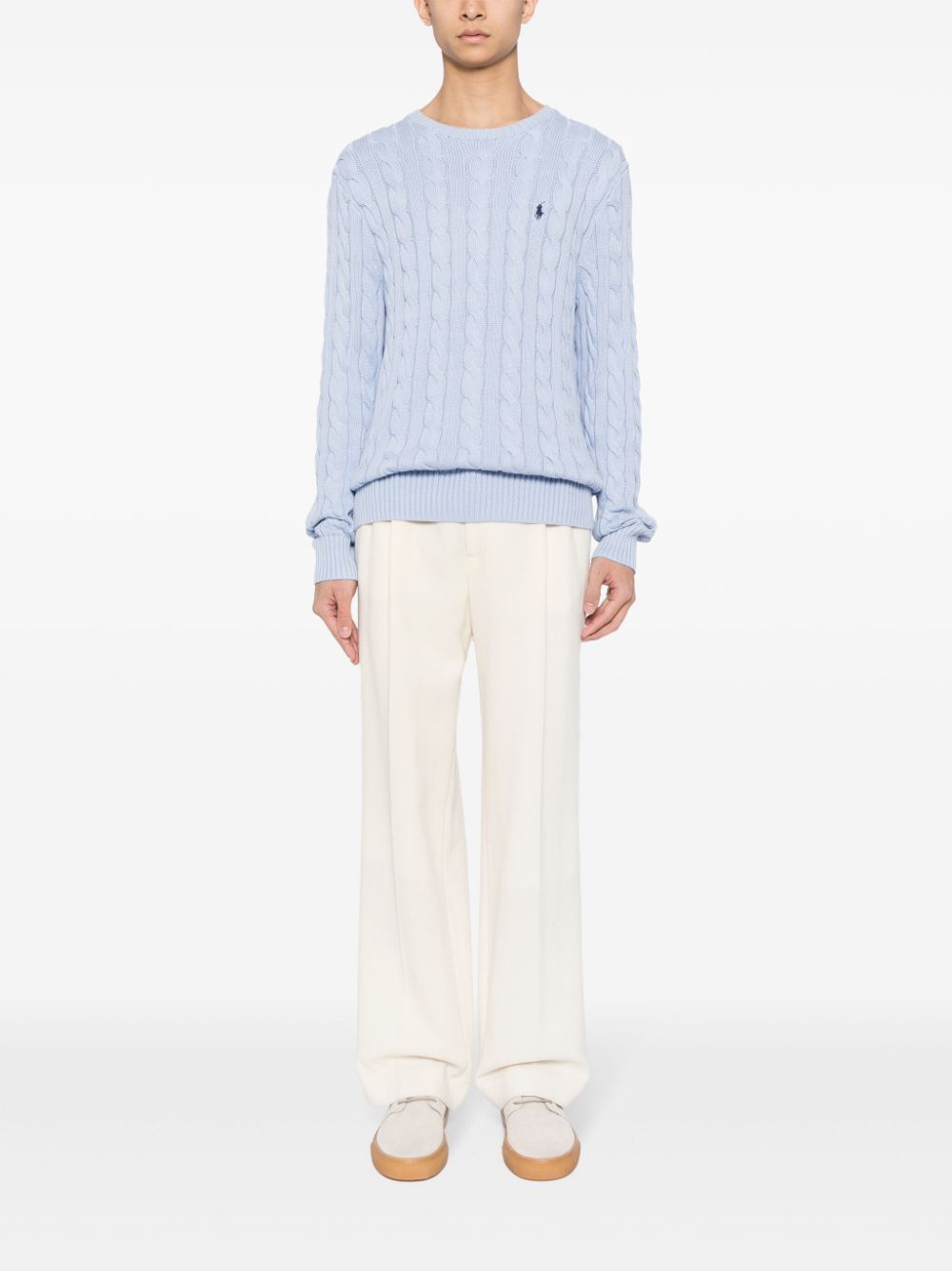 Shop Polo Ralph Lauren Polo Pony Cable-knit Jumper In Blue