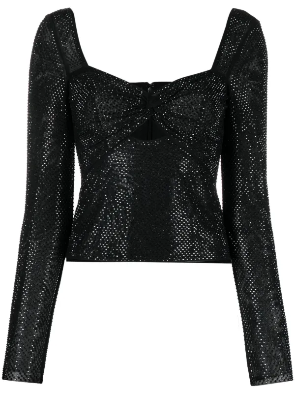 【レビューで送料無料】 Self-Portrait Rhinestoned sweetheart-neck Top | Black | FARFETCH トップス