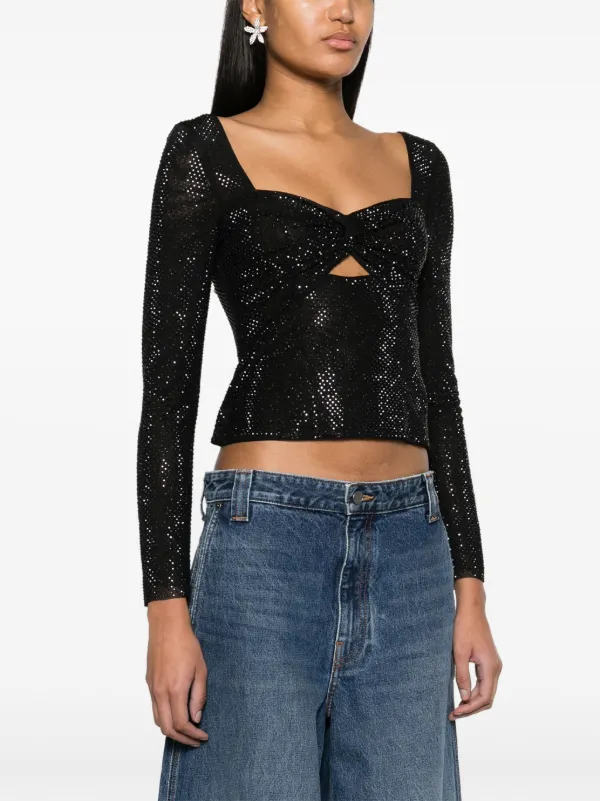 手数料安い Self-Portrait FARFETCH | Black | Top sweetheart-neck Rhinestoned トップス