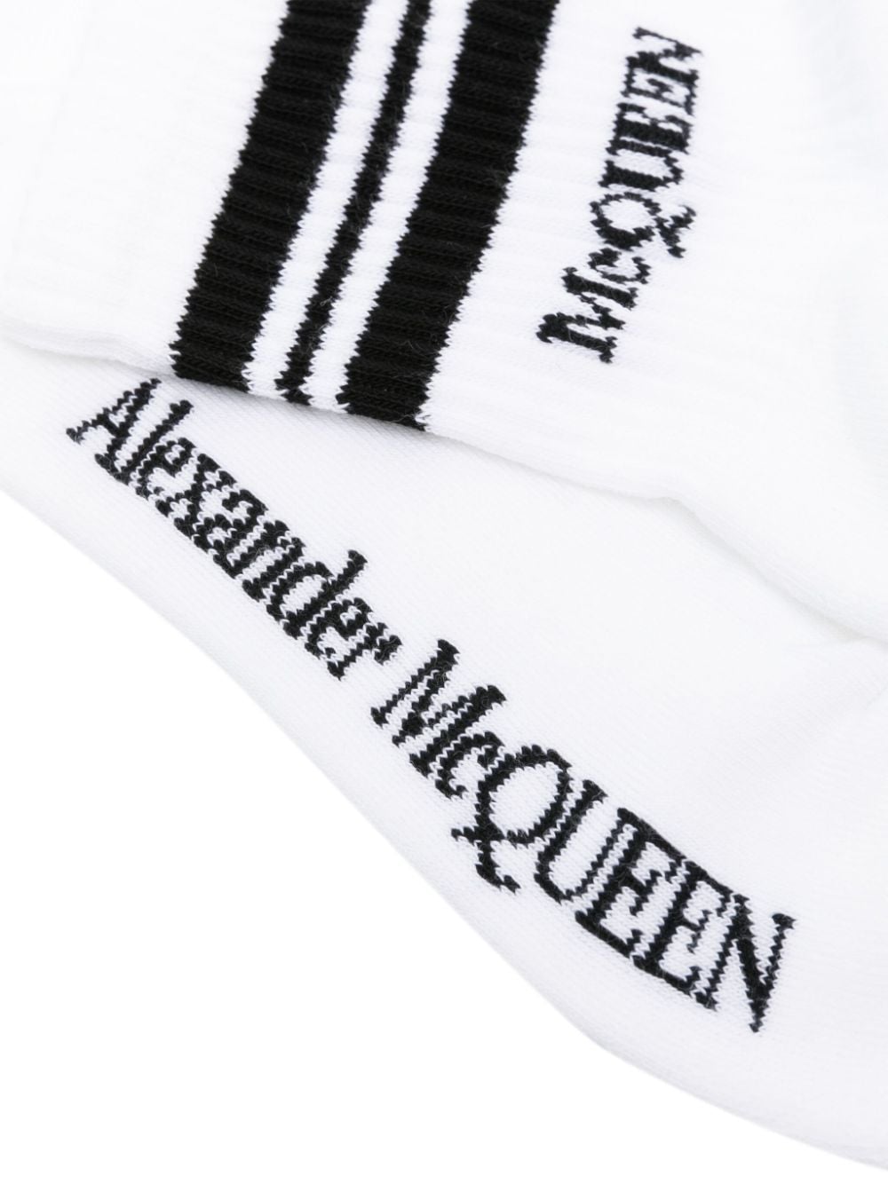 Shop Alexander Mcqueen Logo-embroidered Striped Socks In White