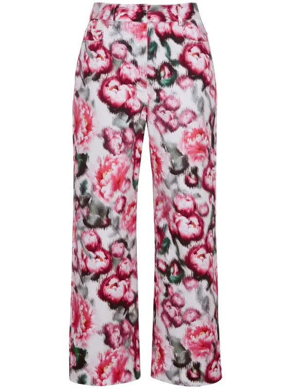 Adam Lippes Alessia Floral-print Cropped Trousers in Pink