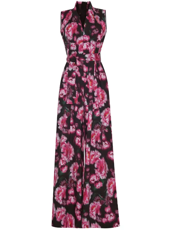 Adam Lippes Nansi Rose-print Poplin Jumpsuit in Black