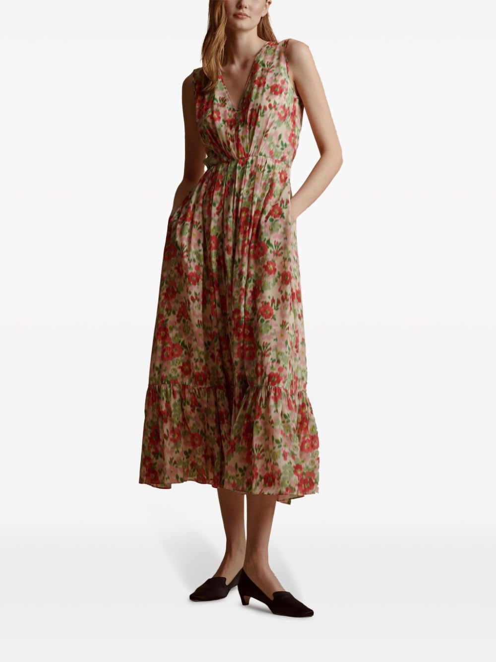Shop Adam Lippes Marina Floral-print Silk Dress In Nude