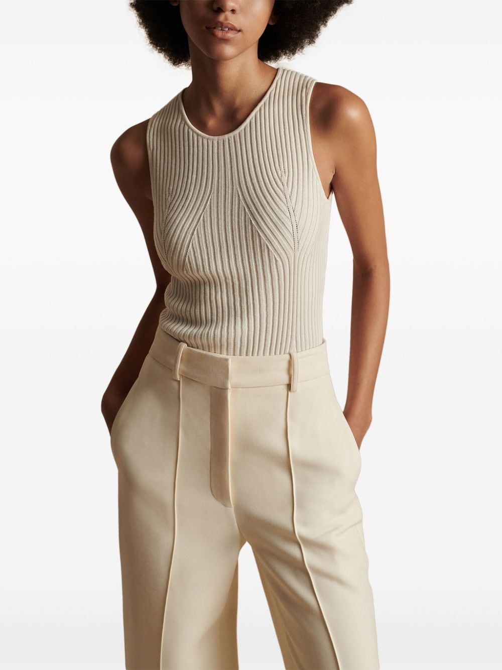 Shop Adam Lippes Perforated-embellished Ribbed-knit Top In White
