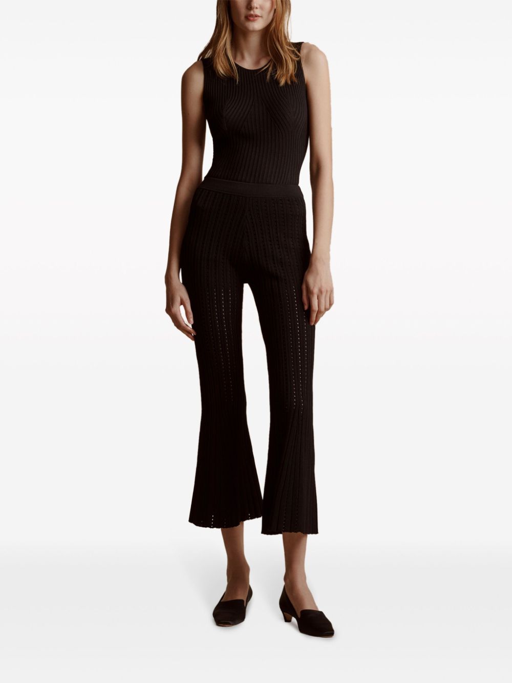 Shop Adam Lippes Pointelle Knit Cropped Trousers In Black