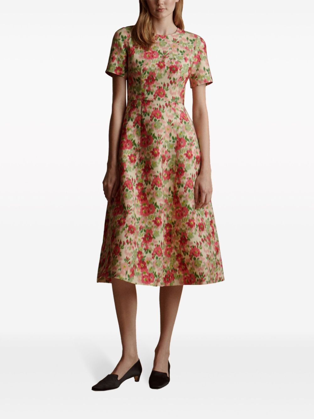 Shop Adam Lippes Eloise Floral-print Flared Dress In Neutrals