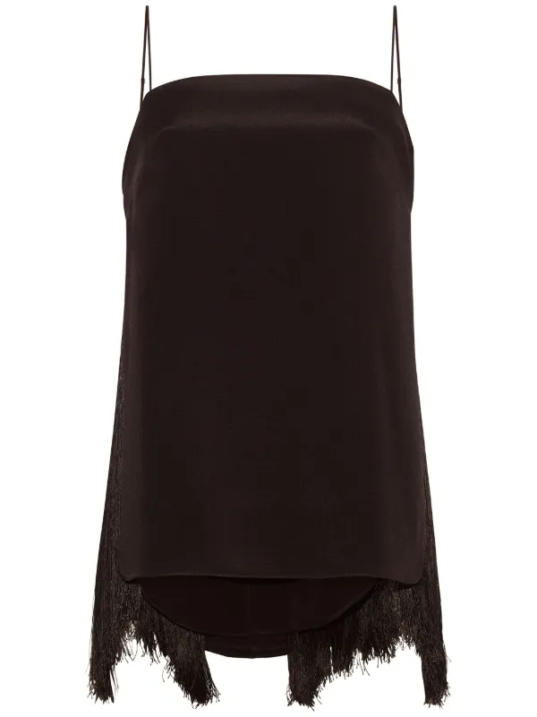 Adam Lippes Fringed Silk Vest Top in Black