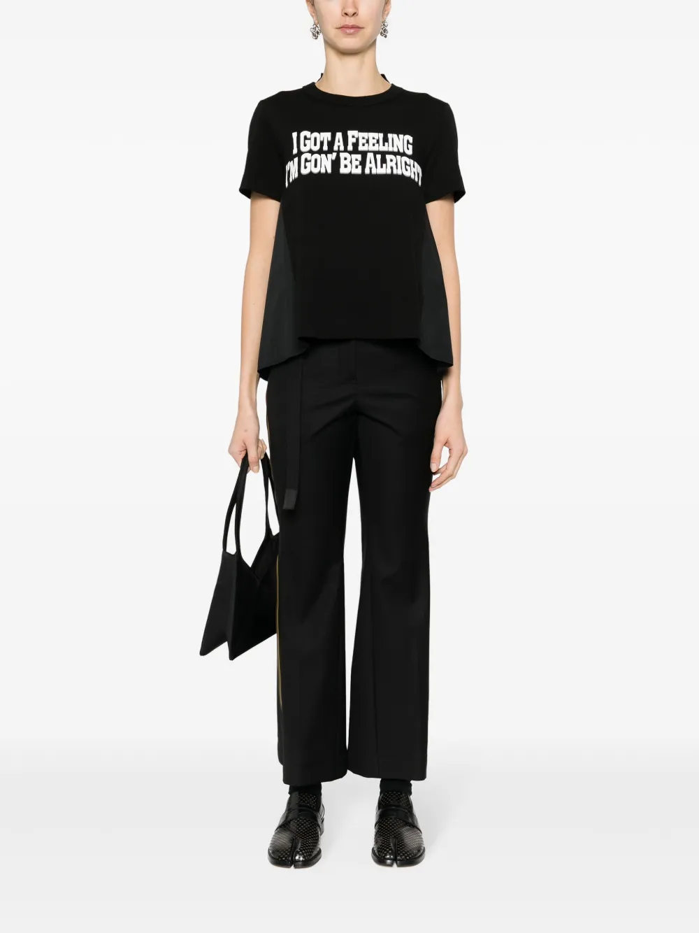 sacai logo-patch wool flared trousers - Zwart