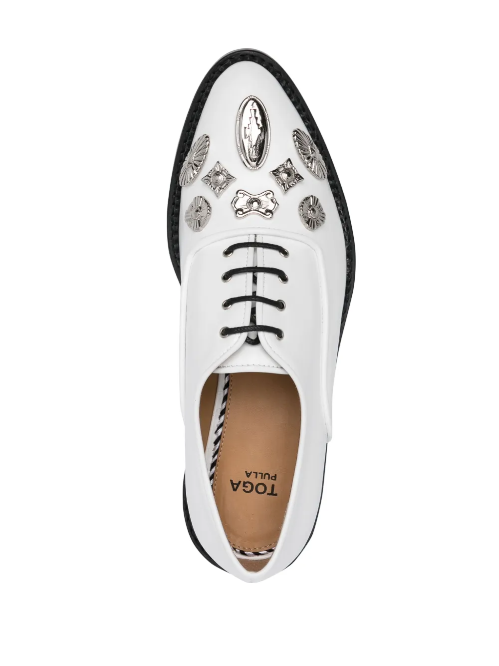 Shop Toga Embellished Oxford Shoes In White