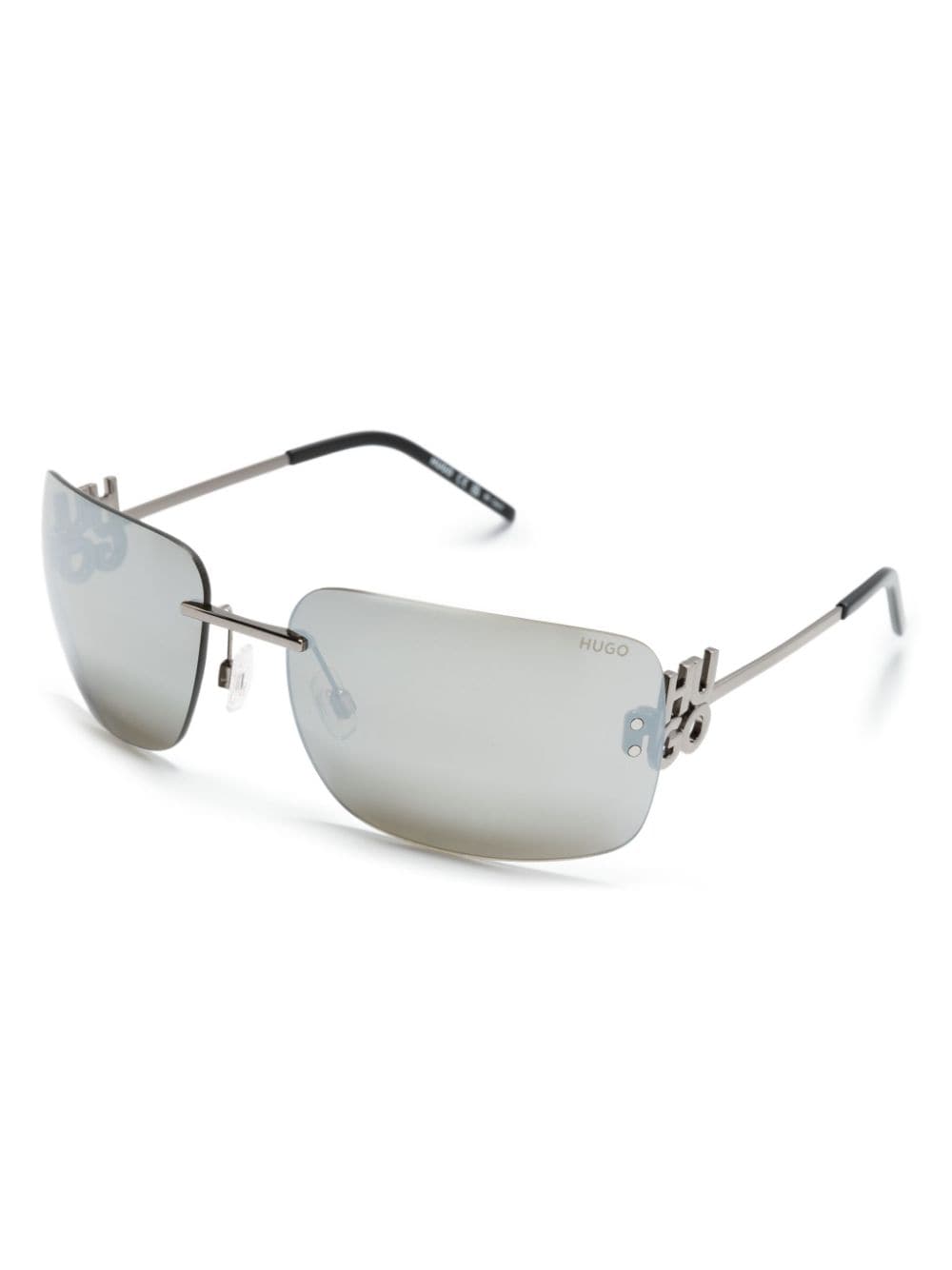Shop Hugo Logo-lettering Rectangle-frame Sunglasses In Silver