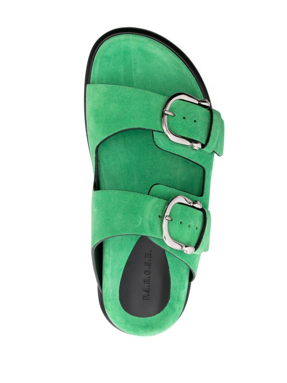Shop P.a.r.o.s.h Double-buckle Suede Slides In Green