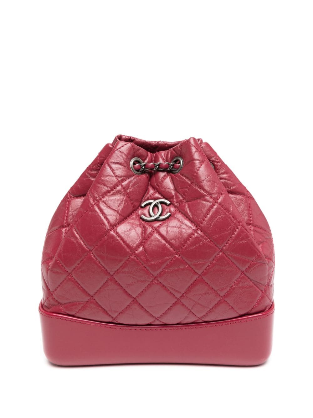 Pre-owned Chanel Gabrielle Diamond-quilted Backpack In Red