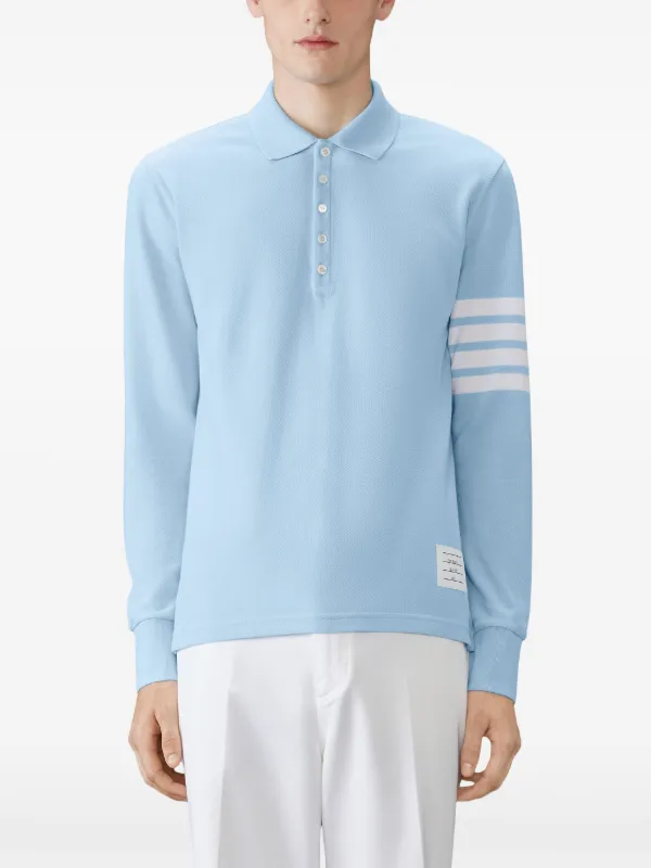 Thom Browne three-stripe long-sleeved Polo Shirt | Blue | FARFETCH NO