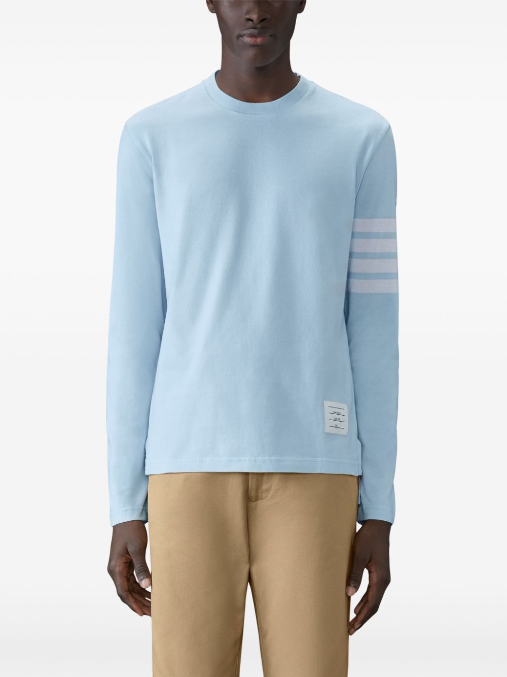 Shop Thom Browne Three-stripe Long-sleeved T-shirt In Blue