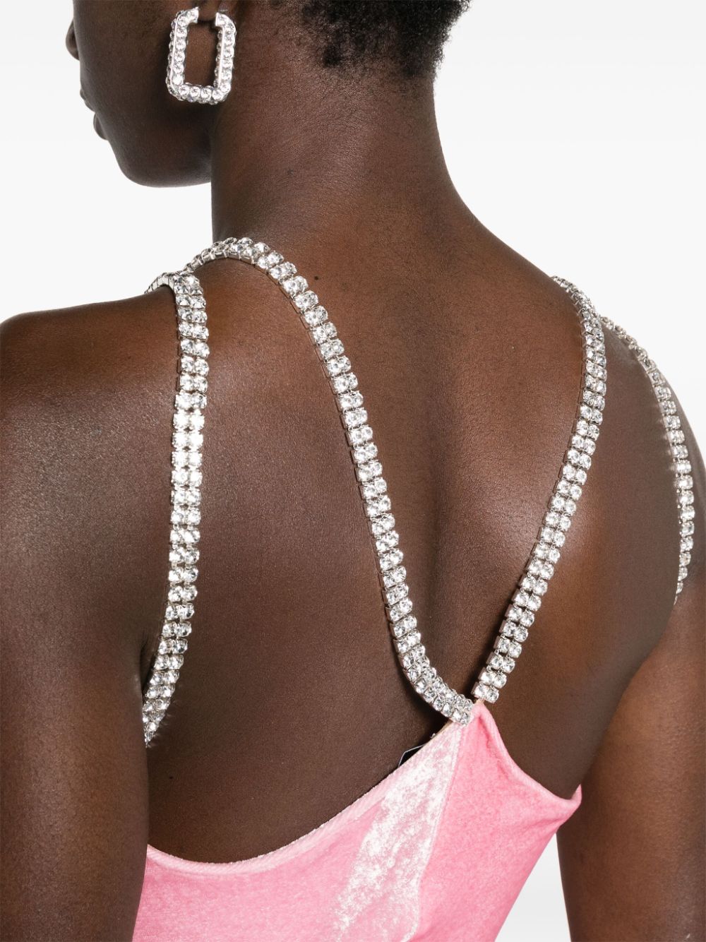 Shop Rabanne Crystal-straps Velvet Maxi Dress In Pink