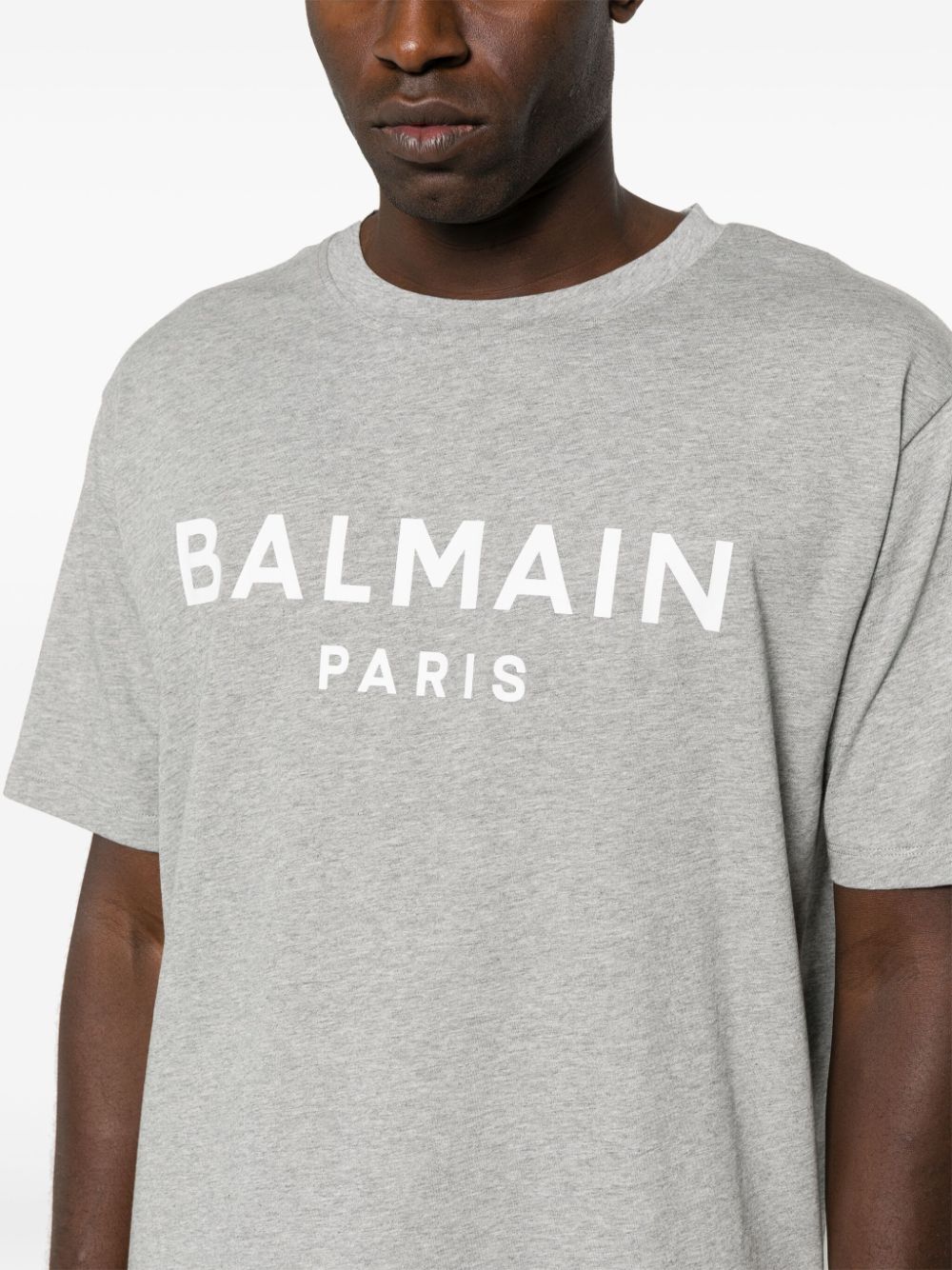 Shop Balmain Logo-print Cotton T-shirt In Grey
