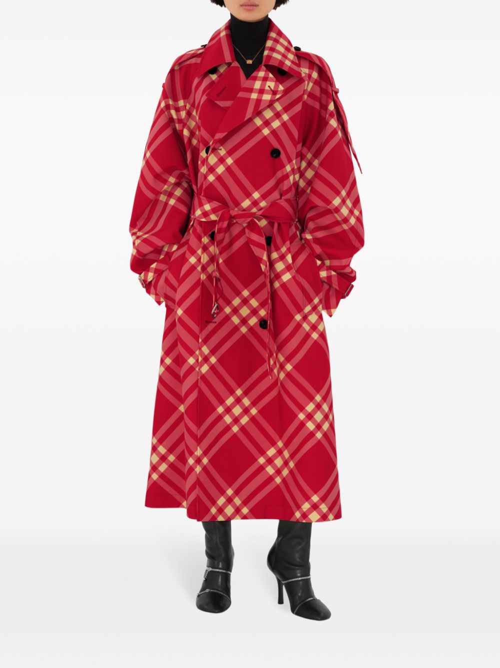 Burberry Geruite trenchcoat Rood