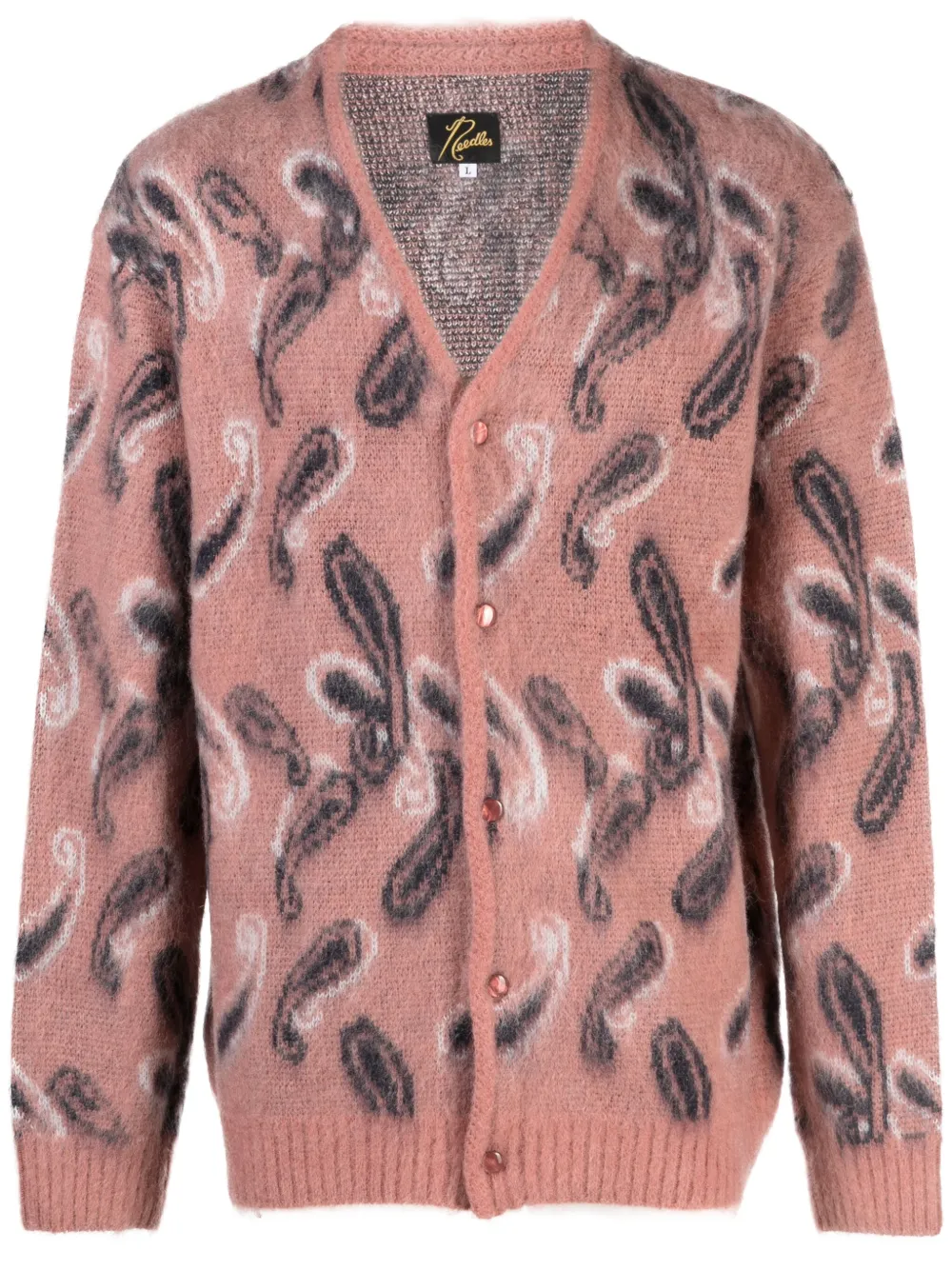 Shop Needles Intarsia-knit Brushed Cardigan In Pink