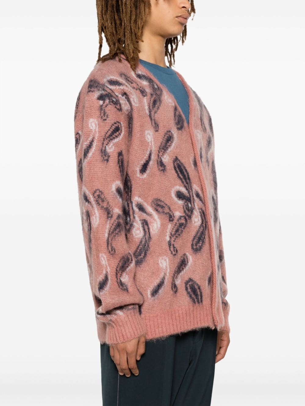 Shop Needles Intarsia-knit Brushed Cardigan In Pink