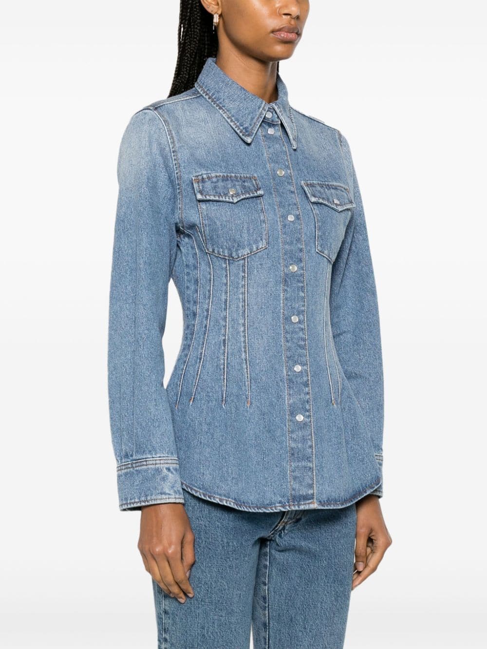 Shop Chloé Corset-style Denim Shirt In Blue