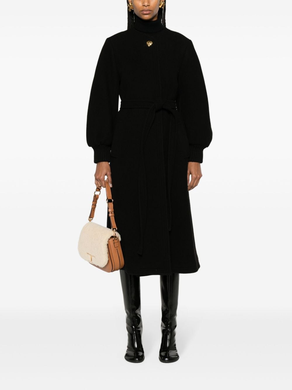 Shop Chloé Puff-sleeves Belted Coat In Black