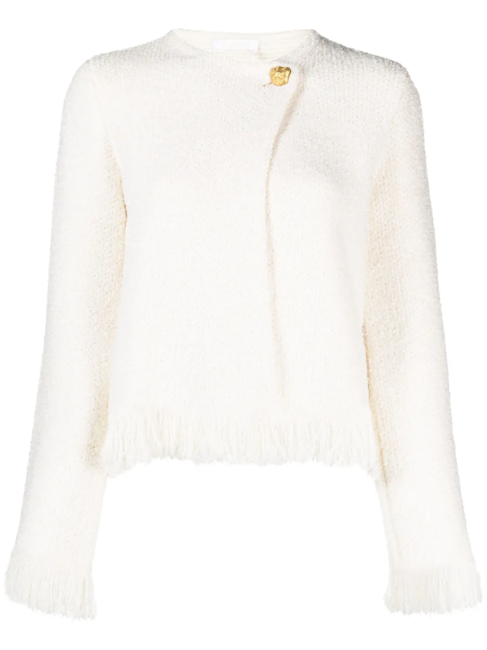 Chloé Tweed Frayed Edge Jacket In Neutrals