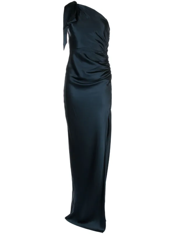 Michelle Mason Asymmetric Silk Maxi Gown Blue FARFETCH PT