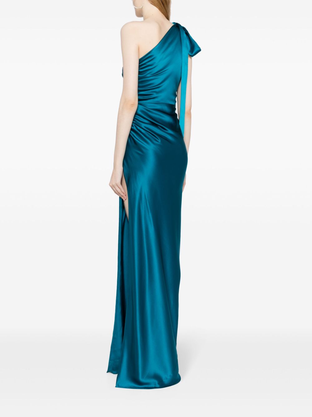 Shop Michelle Mason Asymmetric Silk Maxi Gown In Blue