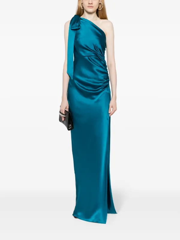 Michelle Mason Asymmetric Silk Maxi Gown Blue FARFETCH IN