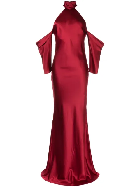 Michelle Mason halterneck drop-sleeve maxi dress