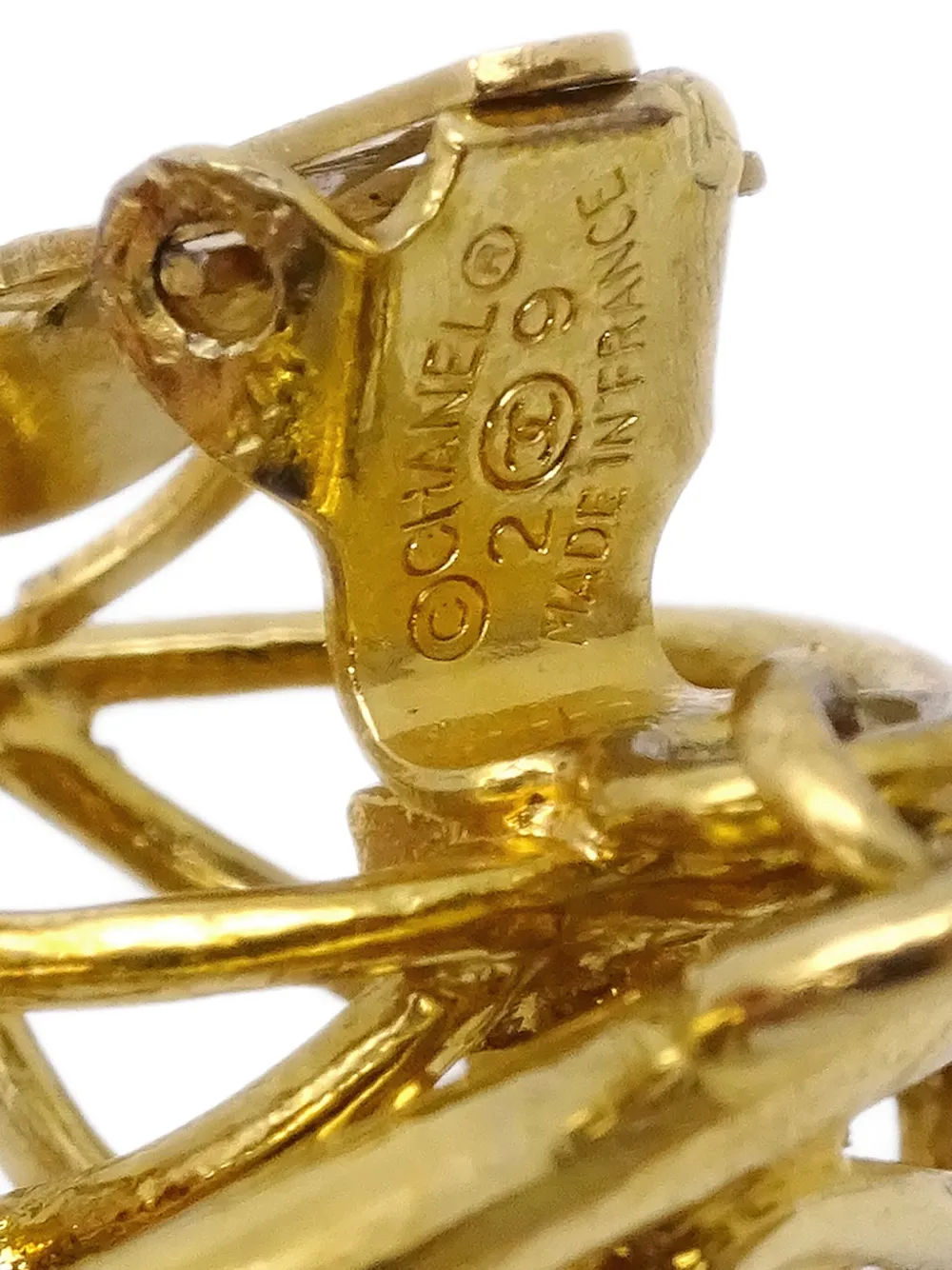 Pre-owned Chanel 1994 Cc Birdcage-motif Clip-on Earrings In Gold
