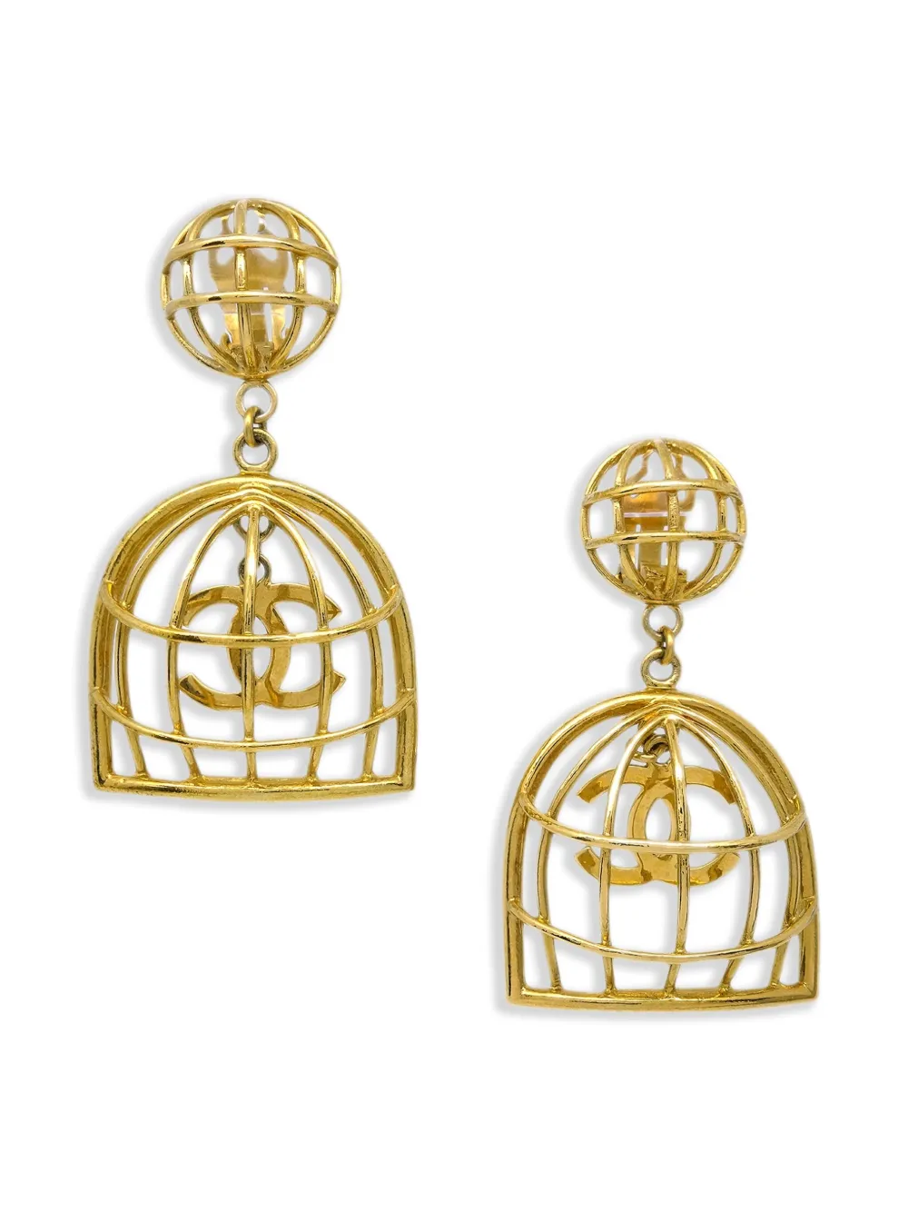 CHANEL Pre-Owned 1994 CC birdcage-motif clip-on earrings | Gold | Image 1