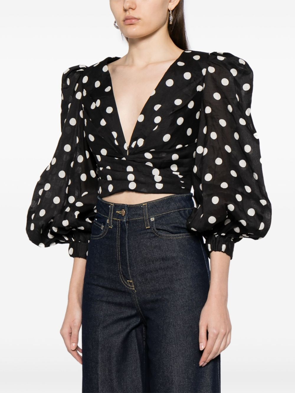 Shop Zimmermann Tuck Polka Dot-print Ramie Top In Black