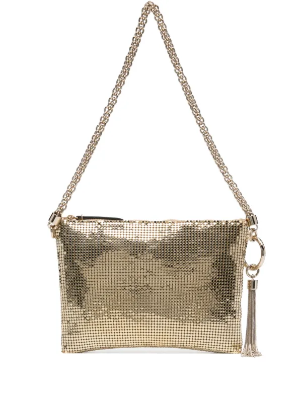 JIMMYCHOOゴールドチェーンバッグ BON BON | Gold Mirror Fabric Mini Bag with Metal Handle