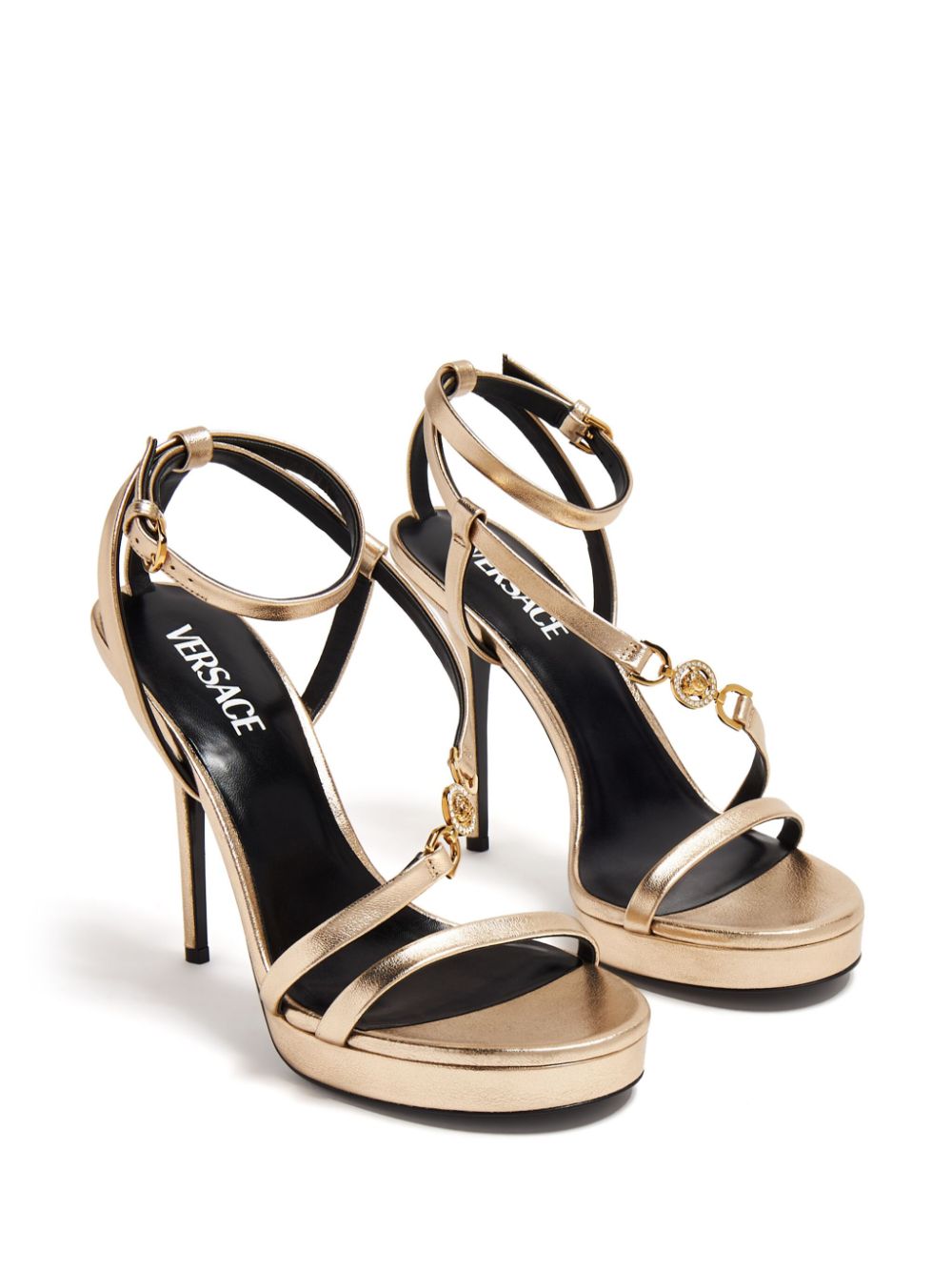 Shop Versace Medusa 95' 115mm Leather Sandals In Gold