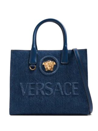 VERSACE ネイビーパーティーバッグ Versace ラ メドゥーサ デニムバッグ | ブルー | FARFETCH JP