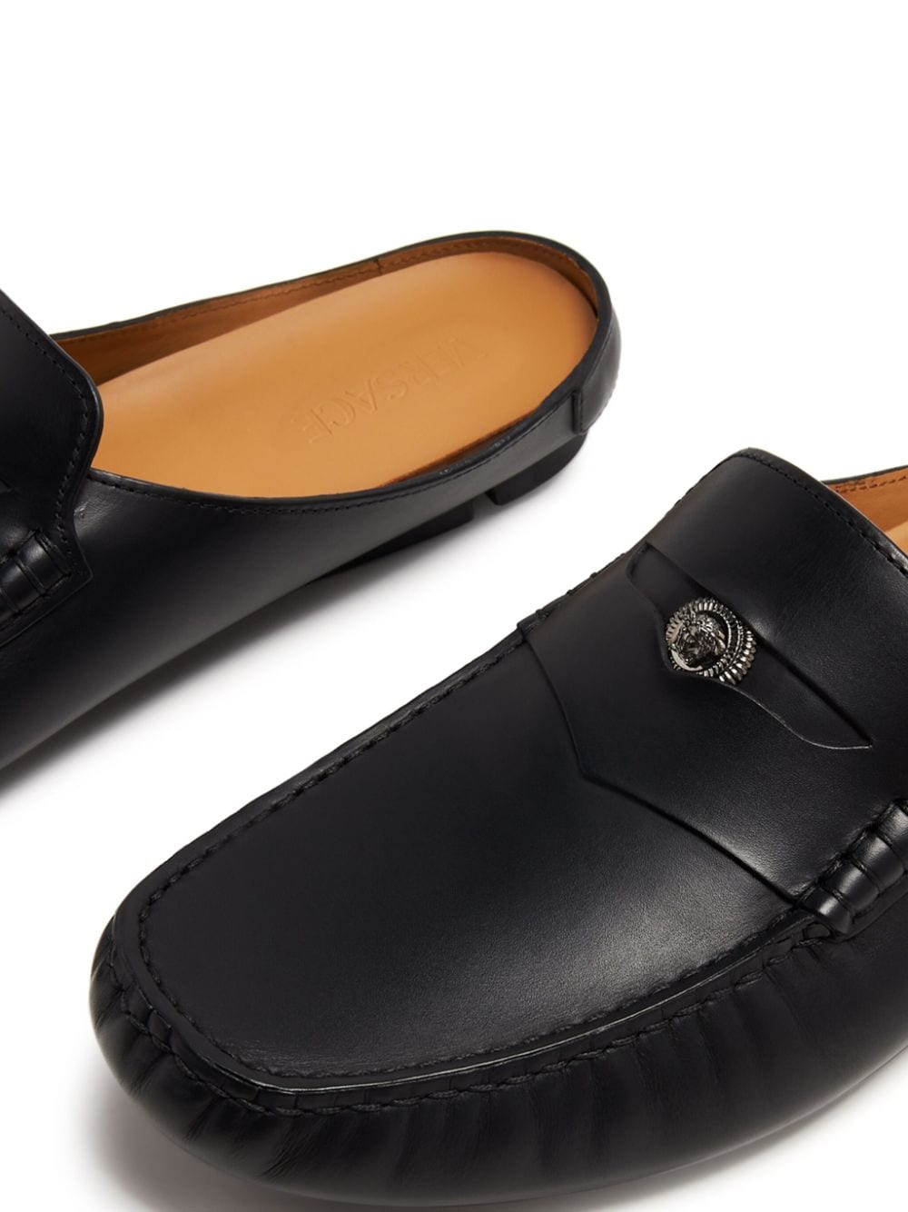 Shop Versace Medusa Leather Loafers In Black