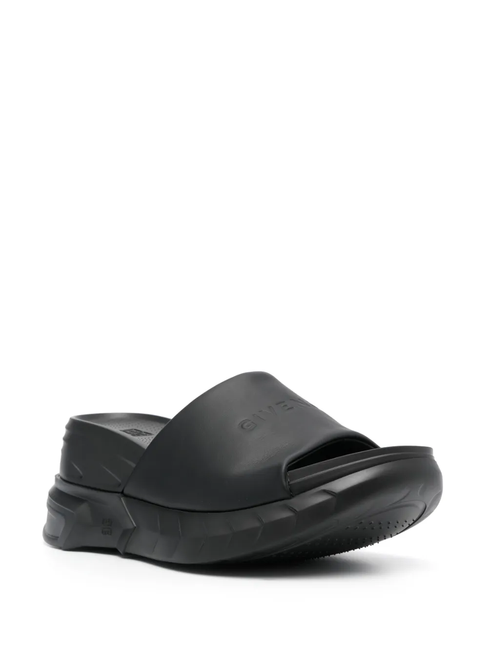 Shop Givenchy Logo-debossed Leather Slides In Black