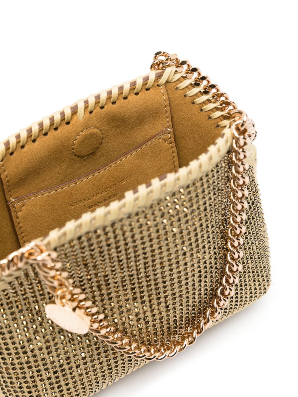 Shop Stella Mccartney Mini Falabella Rhinestone-embellished Bag In Gold