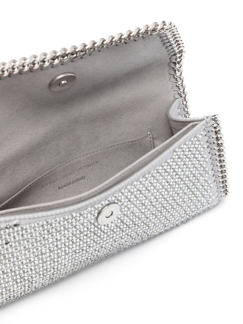 Shop Stella Mccartney Falabella Crystal Clutch Bag In Silver