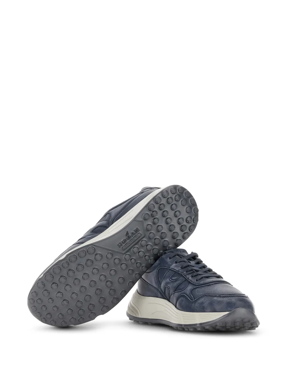 Hogan Hyperlight Distressed Leather Sneakers In Blue