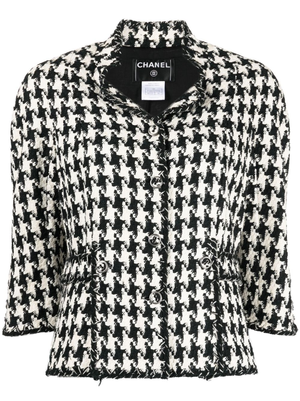 Pre-owned Chanel 2008 Houndstooth-pattern Single-breasted Jacket In Black