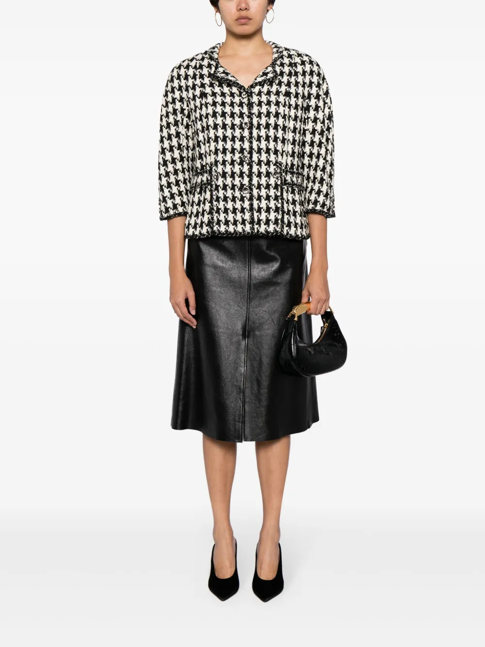 CHANEL Pre-Owned 2008 pre-owned jack met pied-de-poule print - Zwart