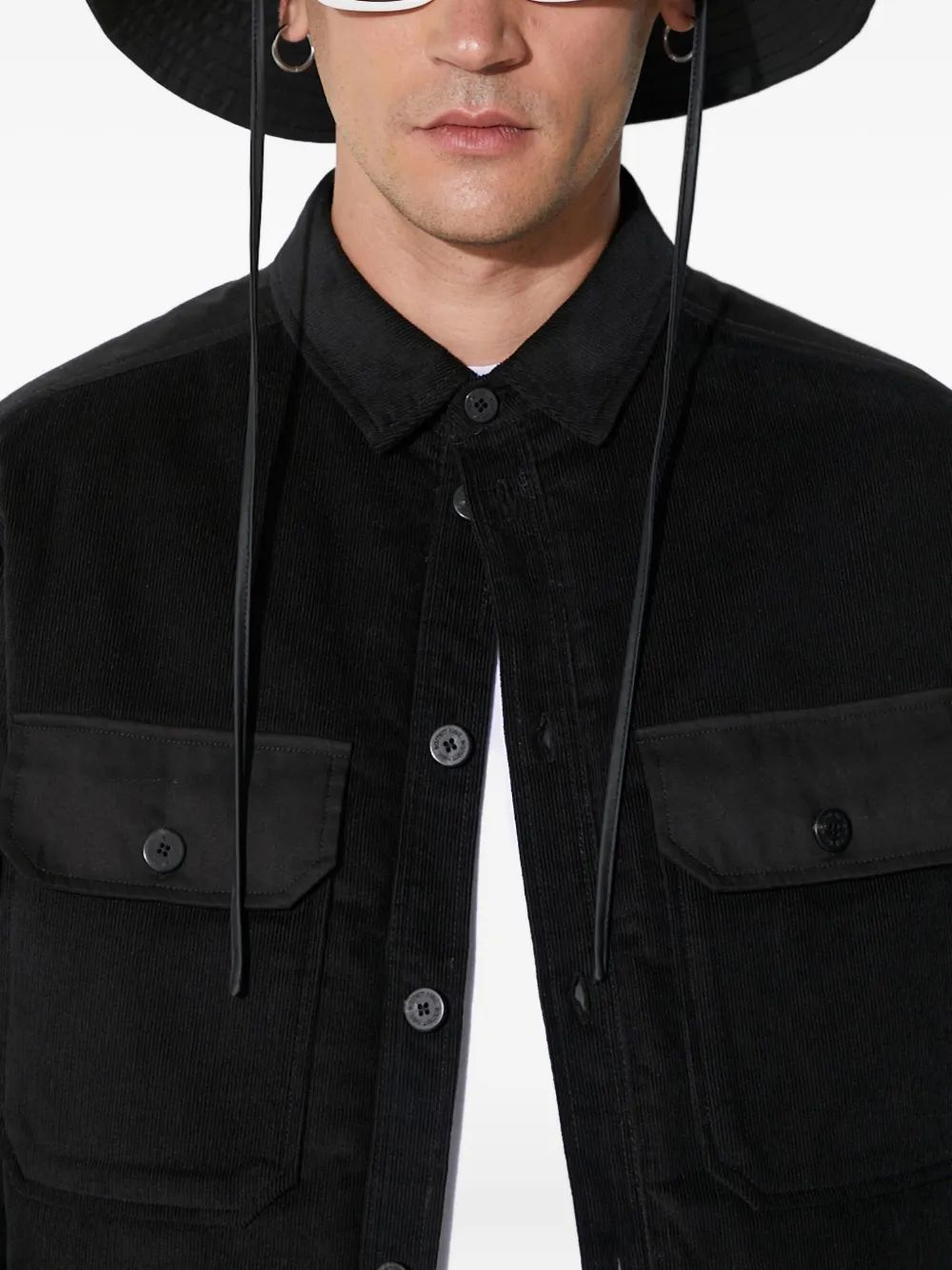 Neil Barrett Corduroy Overshirt With Quilted Insert To The Rear In Black