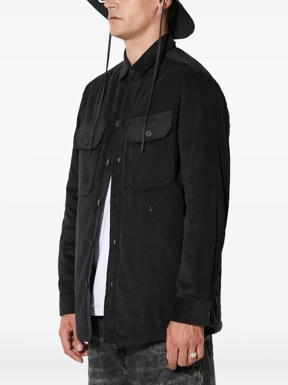 Neil Barrett Corduroy Overshirt With Quilted Insert To The Rear In Black