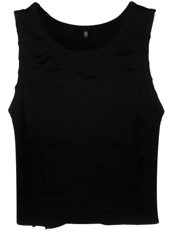 R13 Distressed Cropped Tank Top in Black